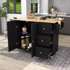 Desserte de cuisine avec plateau en bois et abattant, îlot de cuisine mobile roulant avec rangement et porte-serviettes