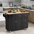 Kitchen Cart with Wood Top and Drop Leaf Breakfast Bar, Rolling Mobile Kitchen Island with Storage and Towel Rack