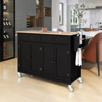 Rolling Kitchen Island Cart on Wheels with Solid Wood Top and Locking Wheels, 54.3 Inch Width, 4 Door Cabinet and Two Drawers, Spice Rack