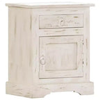 Table de chevet vintage en manguier massif avec tiroir et placard – Blanc