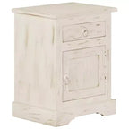 Table de chevet vintage en manguier massif avec tiroir et placard – Blanc