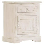 Table de chevet vintage en manguier massif avec tiroir et placard – Blanc