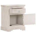 Table de chevet vintage en manguier massif avec tiroir et placard – Blanc