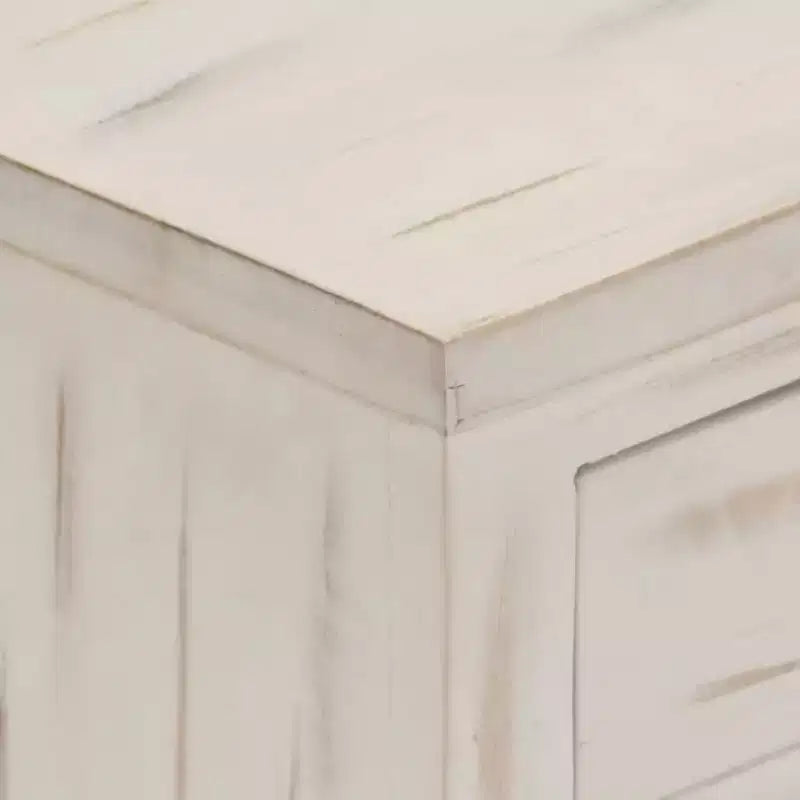 Table de chevet vintage en manguier massif avec tiroir et placard – Blanc