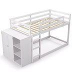 Costway Twin Over Twin Bunk Bed Wood Frame Storage Shelves Ladder Guardrails Kids White