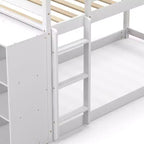 Lit superposé simple sur simple avec bibliothèque, étagères de rangement et échelle – Blanc
