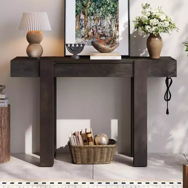 Console de 47 po avec tiroir, placage de frêne et prise de courant intégrée