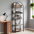 Étagère 5 niveaux, étagère d'exposition arquée, étagère haute pour CD/livres, étagère de rangement moderne, grande bibliothèque en bois pour chambre, salon, bureau à domicile