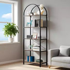 Étagère 5 niveaux, étagère d'exposition arquée, étagère haute pour CD/livres, étagère de rangement moderne, grande bibliothèque en bois pour chambre, salon, bureau à domicile