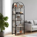 Étagère 5 niveaux, étagère d'exposition arquée, étagère haute pour CD/livres, étagère de rangement moderne, grande bibliothèque en bois pour chambre, salon, bureau à domicile