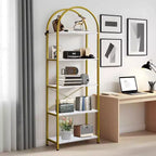 Étagère 5 niveaux, étagère d'exposition arquée, étagère haute pour CD/livres, étagère de rangement moderne, grande bibliothèque en bois pour chambre, salon, bureau à domicile