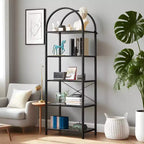 Étagère 5 niveaux, étagère d'exposition arquée, étagère haute pour CD/livres, étagère de rangement moderne, grande bibliothèque en bois pour chambre, salon, bureau à domicile