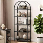 Bookshelf 5 Tier,Arched Display Racks,Tall Shelf for CDs/Books, Modern Storage Rack Shelf Large Wood Book Shelf for Bedroom, Living Room, Home Office