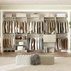 Besiost Freestanding Closet System with 8 Hannging Rods and Drawers, Hanging Closet Organizer with 10 Shelves