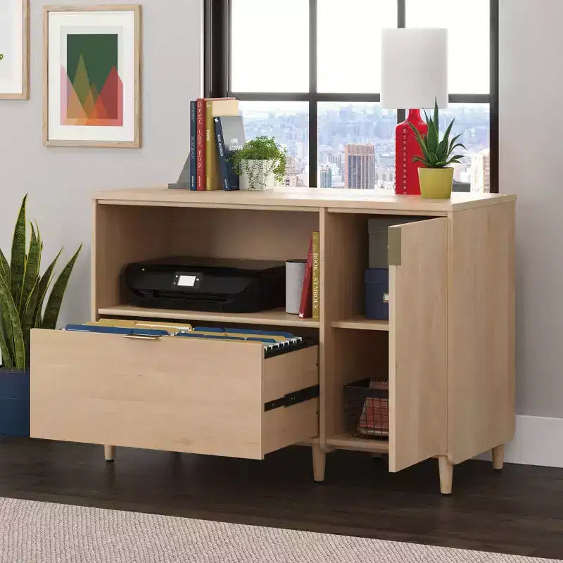 Buffet TV Mid-Century avec Rangement de Documents et Étagère Réglable