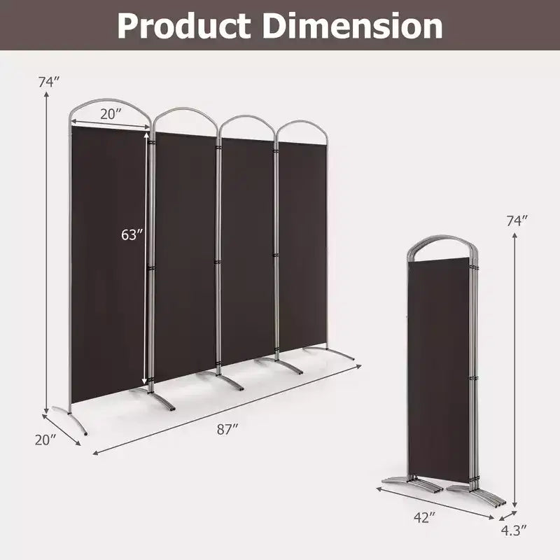 Séparateur de pièce pliant 4 panneaux Paravent en tissu 1,8 m de haut pour l'intimité