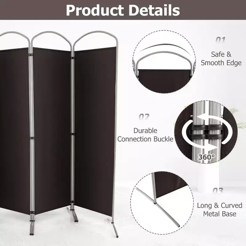 Séparateur de pièce pliant 4 panneaux Paravent en tissu 1,8 m de haut pour l'intimité