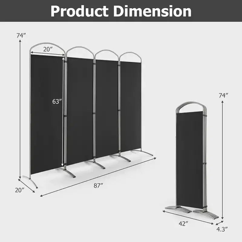 Séparateur de pièce pliant 4 panneaux Paravent en tissu 1,8 m de haut pour l'intimité