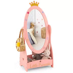 Costway Kids Full Length Mirror Free-Standing 360 Dressing Wooden Princess Storage Pink