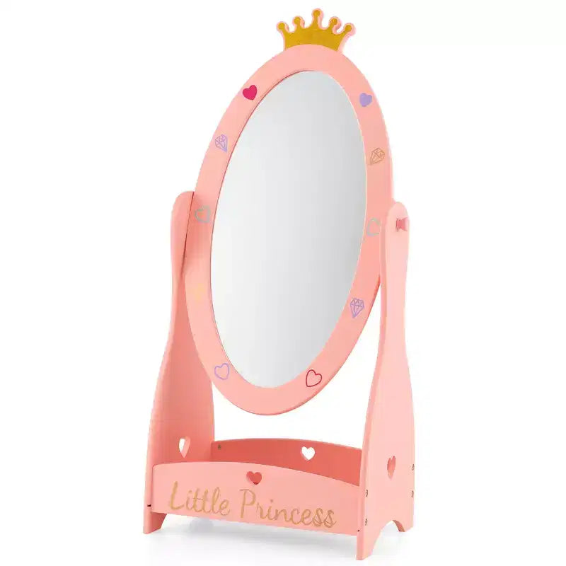 Miroir sur pied pleine longueur pour enfants avec rangement – Princesse Rose
