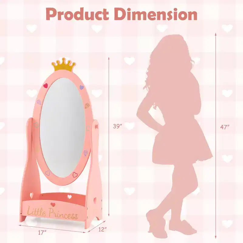 Miroir sur pied pleine longueur pour enfants avec rangement – Princesse Rose