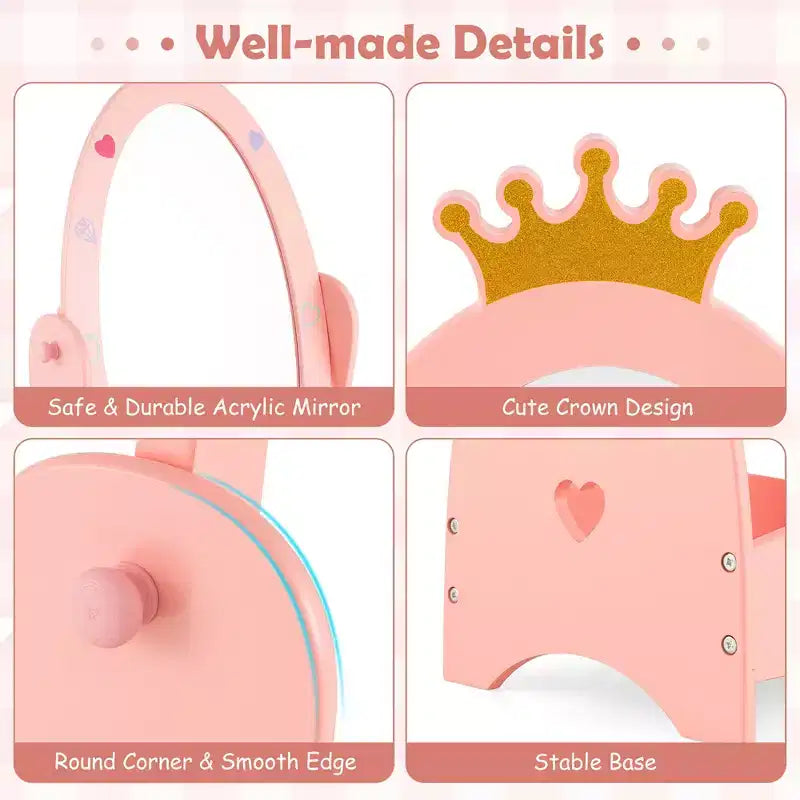 Miroir sur pied pleine longueur pour enfants avec rangement – Princesse Rose