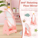 Miroir sur pied pleine longueur pour enfants avec rangement – Princesse Rose