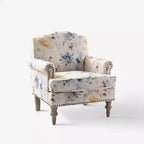 Yahweh Transitional Wooden Upholstered Floral Pattern Design Armchair with Panel Arms and Camelback| ART OF LIVING DESIGNS