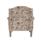 Fauteuil floral rembourré de style transitionnel avec dossier chameau et pieds en bois