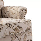 Fauteuil floral rembourré de style transitionnel avec dossier chameau et pieds en bois
