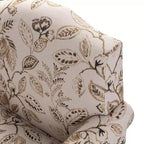 Fauteuil floral rembourré de style transitionnel avec dossier chameau et pieds en bois