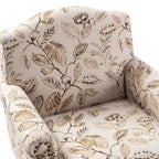 Fauteuil floral rembourré de style transitionnel avec dossier chameau et pieds en bois
