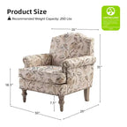 Fauteuil floral rembourré de style transitionnel avec dossier chameau et pieds en bois