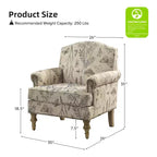 Fauteuil floral rembourré de style transitionnel avec dossier chameau et pieds en bois