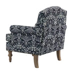 Fauteuil floral rembourré de style transitionnel avec dossier chameau et pieds en bois
