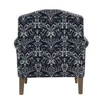 Fauteuil floral rembourré de style transitionnel avec dossier chameau et pieds en bois