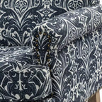 Fauteuil floral rembourré de style transitionnel avec dossier chameau et pieds en bois