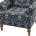 Fauteuil floral rembourré de style transitionnel avec dossier chameau et pieds en bois