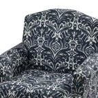 Fauteuil floral rembourré de style transitionnel avec dossier chameau et pieds en bois