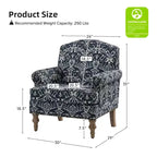 Fauteuil floral rembourré de style transitionnel avec dossier chameau et pieds en bois