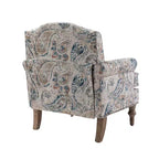 Fauteuil floral rembourré de style transitionnel avec dossier chameau et pieds en bois