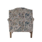 Fauteuil floral rembourré de style transitionnel avec dossier chameau et pieds en bois