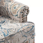 Fauteuil floral rembourré de style transitionnel avec dossier chameau et pieds en bois