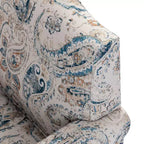 Fauteuil floral rembourré de style transitionnel avec dossier chameau et pieds en bois