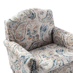Fauteuil floral rembourré de style transitionnel avec dossier chameau et pieds en bois