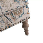 Fauteuil floral rembourré de style transitionnel avec dossier chameau et pieds en bois