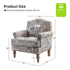 Fauteuil floral rembourré de style transitionnel avec dossier chameau et pieds en bois
