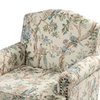 Fauteuil floral rembourré de style transitionnel avec dossier chameau et pieds en bois