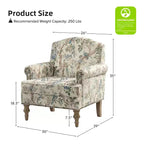 Fauteuil floral rembourré de style transitionnel avec dossier chameau et pieds en bois