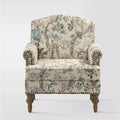 Fauteuil floral rembourré de style transitionnel avec dossier chameau et pieds en bois